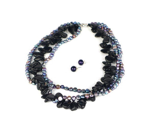 Black Agate stone and freshwater pearl